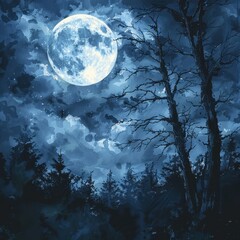 Fototapeta premium A large moon is shining brightly in the sky above a forest