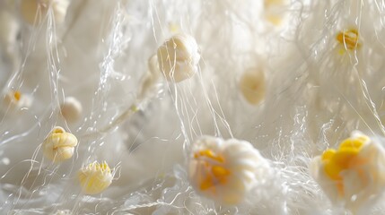 Natural white and yellow cocoon or silkworm nets for background, a source of silk thread and silk fabric. 