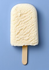 Creamy vanilla ice cream pop on blue background