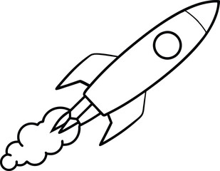 

Rocket launch line art element, rocket with Smoke silhouette black and white illustration
