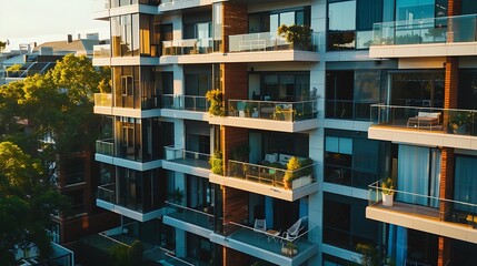 Modern Apartment Building with Balconies and Glass Facade