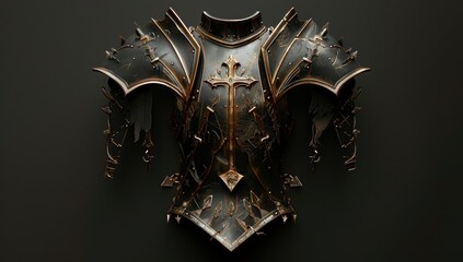 The holy knight armor of Christ. Medieval armor on a dark background.