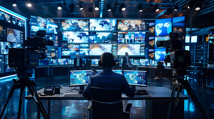 Male reporter in the news room