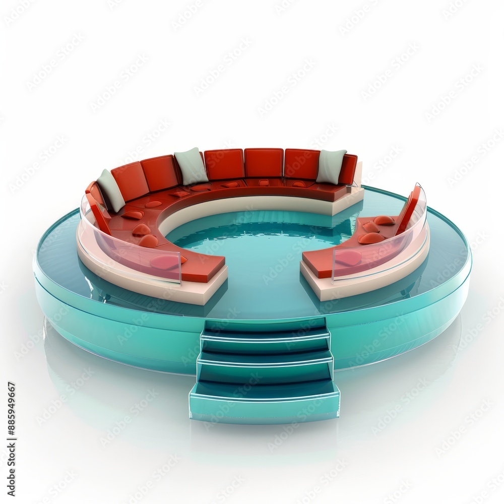 Poster 3d render of a floating theater with amphitheater seating and floating stage, on isolated white back