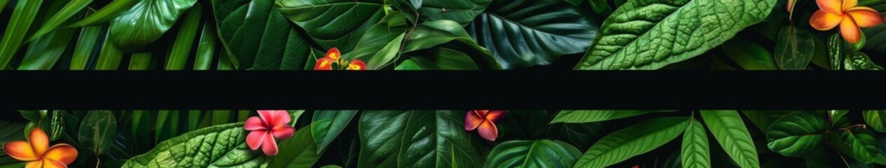 Obraz premium Summer-Inspired Photo Frame with Lush Greenery and Vibrant Flowers, Offering a Fresh and Lively Background with Ample Copy Space.