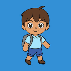 A Boy Going To School Vector Art Illustration