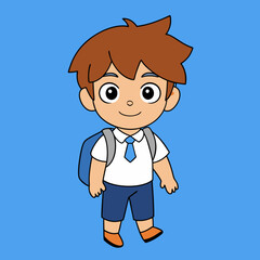 A Boy Going To School Vector Art Illustration