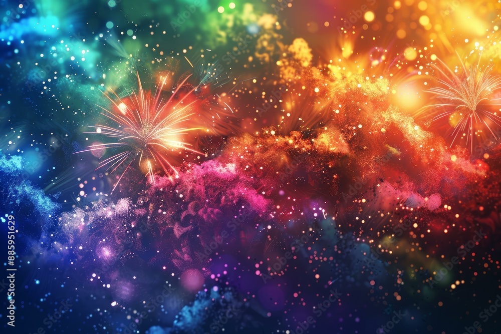 Poster colorful fireworks exploding over an abstract background, perfect for a new year's eve or 4th of jul