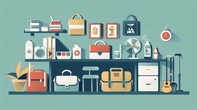 Hotel lost and found, item retrieval, flat design illustration