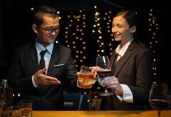 Celebrate whiskey on a friendly party in  restaurant