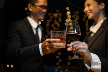 Celebrate whiskey on a friendly party in  restaurant