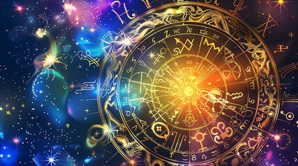 Zodiac Wheel with Glowing Stars