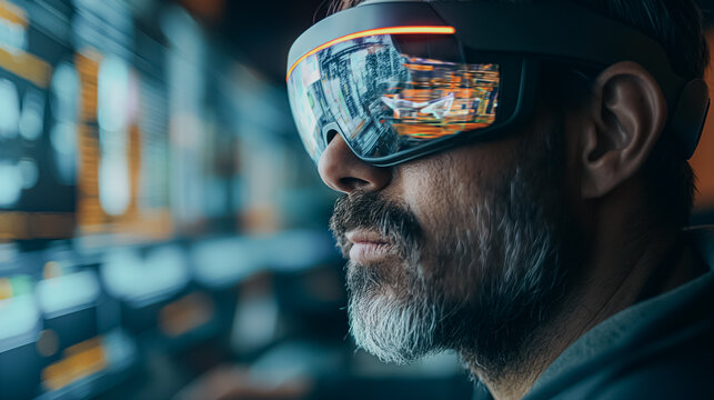 Augmented reality glasses on designers creating and manipulating 3D models, modern workspace with digital elements seamlessly integrated, high-tech environment.