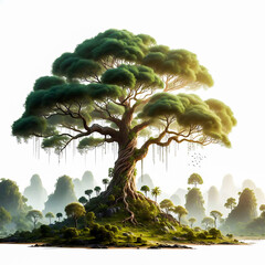 Beautiful canopy of large trees on a white background.