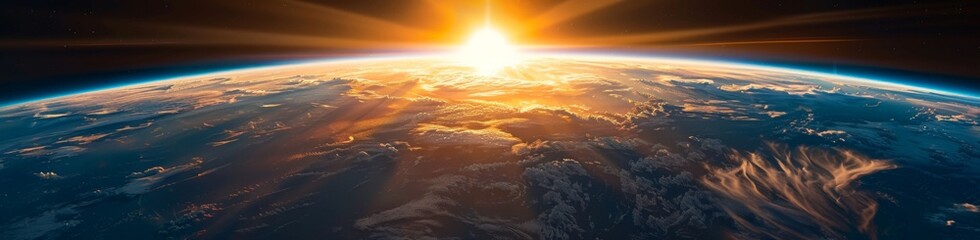 Fototapeta premium Spectacular Earth from Space: Sunrise or Sunset Capturing the Planet's Curvature and Vibrant Atmospheric Colors