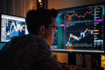 Professional Photography of young investor analyzing investment portfolios, Generative AI 