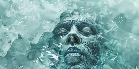 Aerial View of a Cryogenically Frozen Human Encased in Ice, Representing Cryonics and the Concept of Life Preservation Through Cryogenic Techniques.