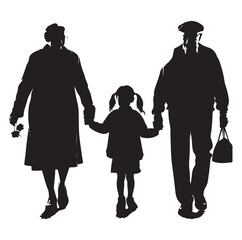 Child enjoying with grandfather and grandmother silhouette vector illustrator design.