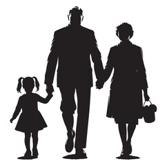 Child enjoying with grandfather and grandmother silhouette vector illustrator design.