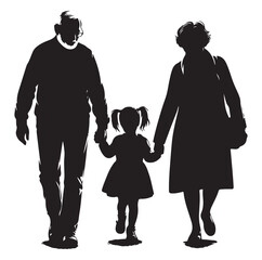 Child enjoying with grandfather and grandmother silhouette vector illustrator design.