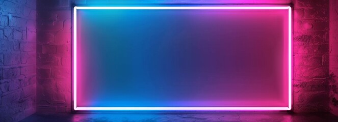 Fototapeta premium Abstract Vibrant Duotone Neon Frame in Pink and Blue with a Central Copy Space, Perfect for Creative Projects and Modern Decor