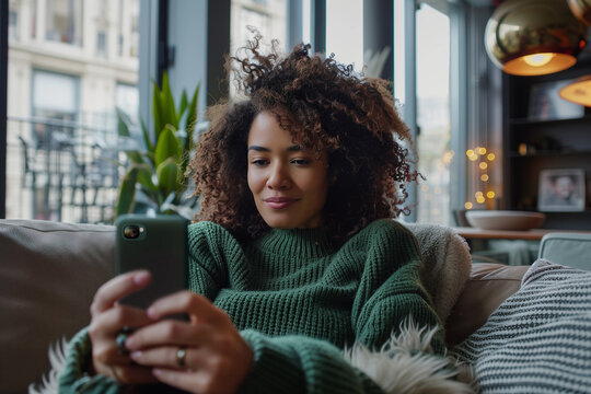 Female Student using smartphone to check personal finances or social media