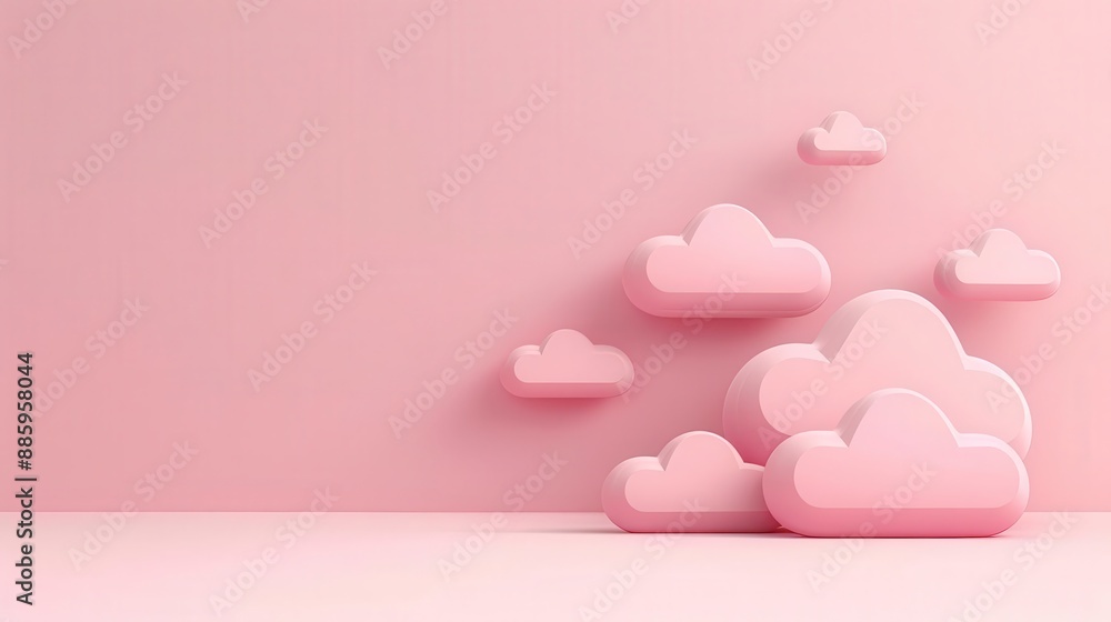 Poster minimalist design featuring pink clouds against a pastel pink background, creating a soft and whimsi