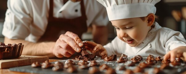 A young chef learns to make chocolates from a professional.