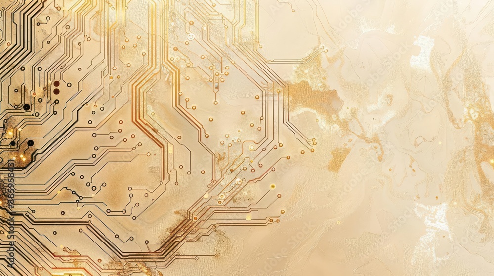 Aufkleber warm beige background with minimalist circuit board patterns in subtle tones