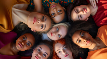 Group of Diverse Women Laying Down Together in a Circle