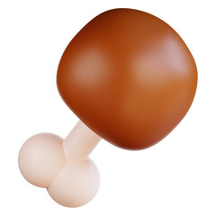 3d Brown chicken leg with white bone suitable for food blogs, restaurant menus, poultry product packaging, and butcher shop advertisements.