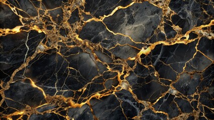 Luxurious abstract black marble texture featuring intricate golden veins and natural patterns perfect for sophisticated backgrounds and designs.