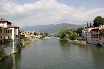 Obraz premium Bassano del Grappa Italy 09/11/2023. The city is located among the mountains and hills of the Veneto, on the banks of the Brenta River.