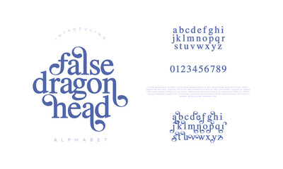 Falsedragon swash luxury elegant alphabet letters and numbers. Vintage wedding typography classic serif font decorative vintage retro. creative vector illustration