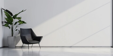 Minimalist Interior Design with Black Chair and Plant