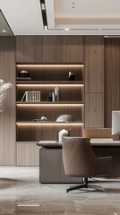 Modern Office Interior with a Sleek Desk and Luxurious Chair