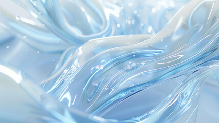 Abstract futuristic background with light blue and white colors, glass shapes, curved lines, and holographic elements for presentation or design