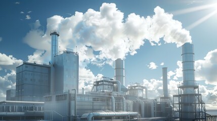 Clean Energy Innovation Futuristic Power Plant with HighTech Design and EcoFriendly Steam Emission