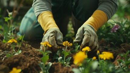 Naklejka premium Blooming Beauty Gardener Cultivating Growth and Harmony in Nature