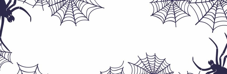 white background, clear lines, simple vector illustration of cobwebs on the sides, black outline on a white background