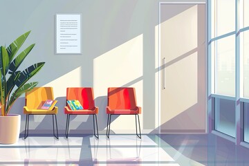 Illustration of Health Centre Waiting Room with Chairs