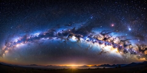 Obraz premium Panorama view of milky way galaxy with stars on a night sky background, Space, Universe, Stars, Milky Way, Galaxy