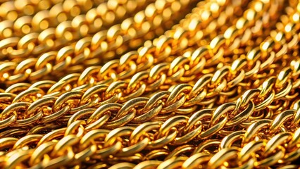 Close up of a stack of shiny gold chains, wealth, luxury, jewelry, expensive, necklace, fashion, accessories, glamour