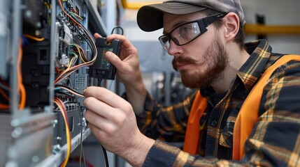 AC technician troubleshooting a malfunctioning unit, realistic photo