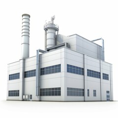 3D Render of a Factory Building, on isolated white background, Generative AI