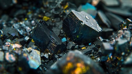 2. A close-up of magnetite grains in a geological sample, highlighting their metallic luster