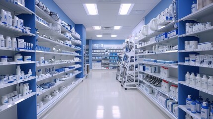 Obraz premium Orthopedic Oasis A Healing Haven of Braces and Supports in Clinical Blue and White