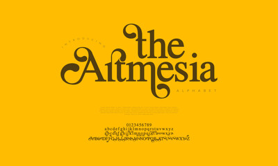 Artmesia swash luxury elegant alphabet letters and numbers. Vintage wedding typography classic serif font decorative vintage retro. creative vector illustration