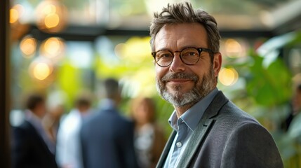 Fototapeta premium Businessman attending a sustainable business awards ceremony, natural photograph