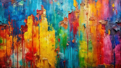Vibrant abstract textured wall featuring expressive palette knife strokes in bold grunge colors for artistic backgrounds and designs.